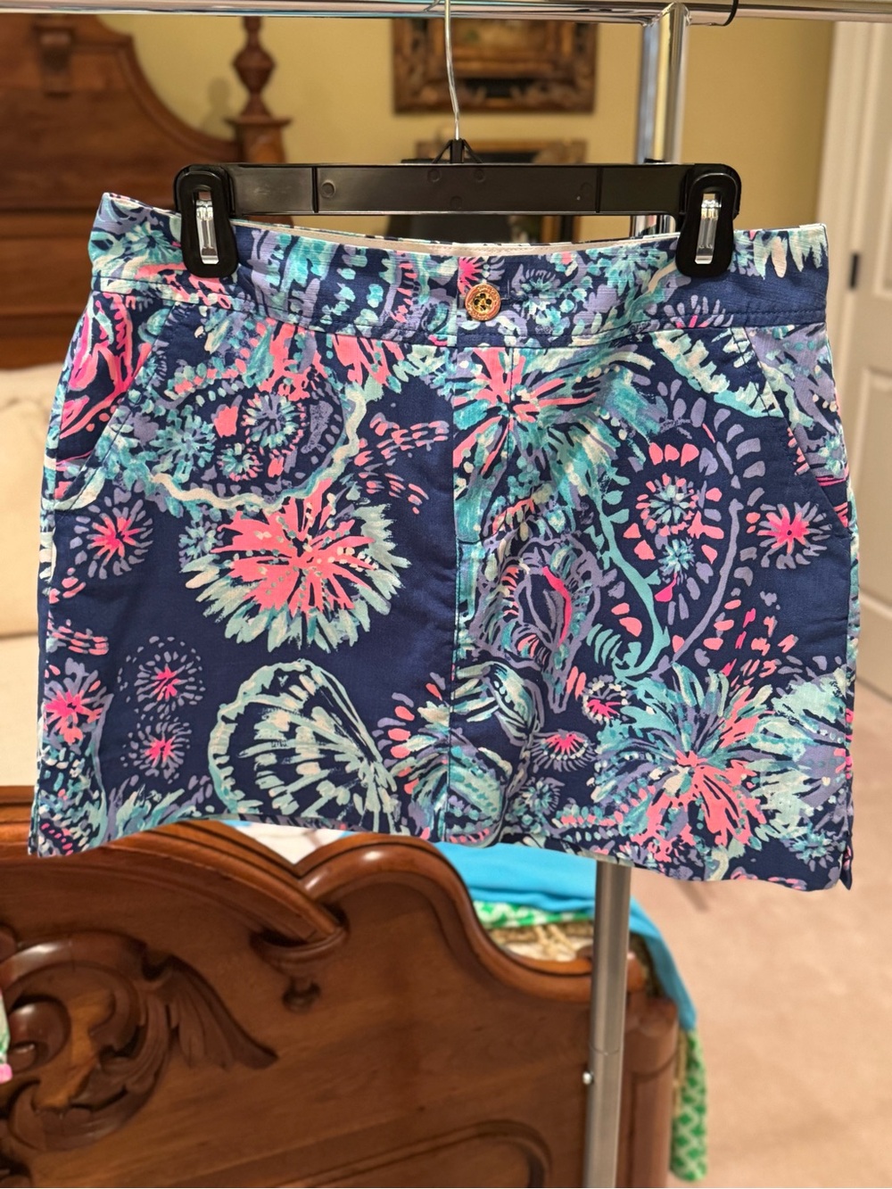 Lilly Pulitzer Navy Floral Mini Skort with Pink & Aqua Print